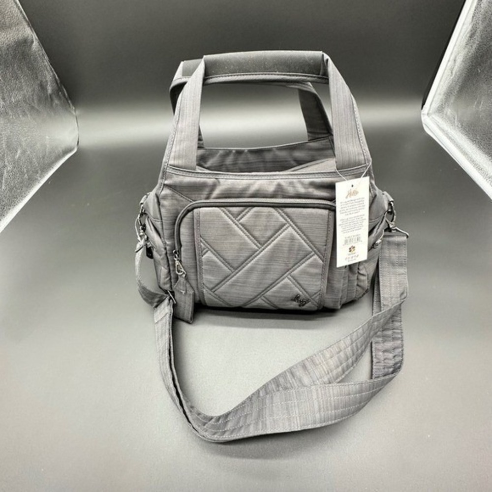 Lug Rumble Crossbody Bag Grey Quilted‎ Nylon Adjustable Strap Multiple Pockets